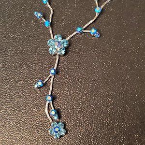 Blue Flower Silver Plated Chain Necklace Floral 16